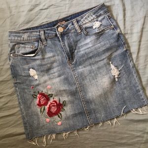 Denim Embroidered Mini Skirt NWOT